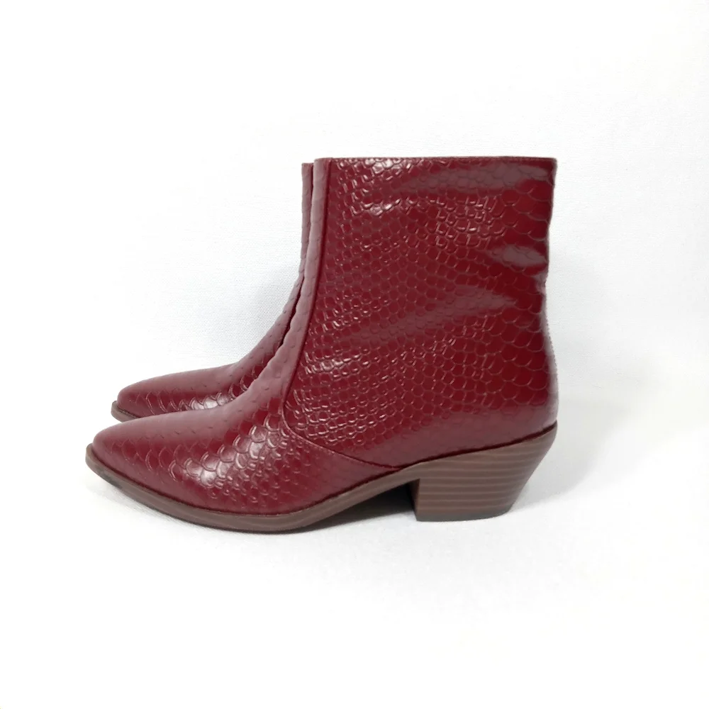 MAYPIE Dark Red Faux Leather Western Ankle Boot Size 6 - Picture 3 of 16